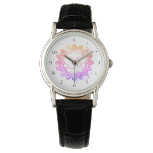 *~* Women's Black Om New Age Flower Lotus Mandala Watch