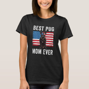 Womens Black Pug Mom Usa American Flag Dog Owner T-Shirt