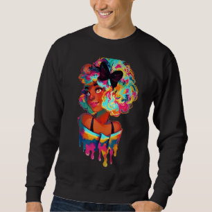 Womens Black Queen Afro Melanin Dripping Art Black Sweatshirt