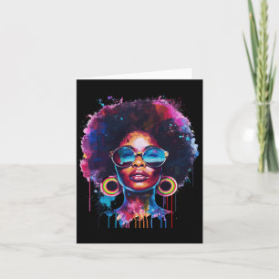 Womens Black Queen Afro Melanin Paint Dripping Jun Card