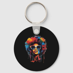 Womens Black Queen Afro Melanin Paint Dripping Jun Keychain