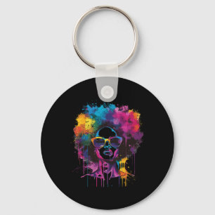 Womens Black Queen Afro Melanin Paint Dripping Jun Keychain