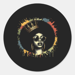 Womens Black Queen Dripping Afro Girl Melanin June Classic Round Sticker