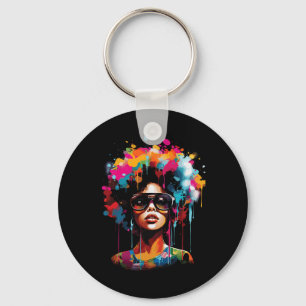 Womens Black Queen Dripping Afro Melanin Juneteent Keychain