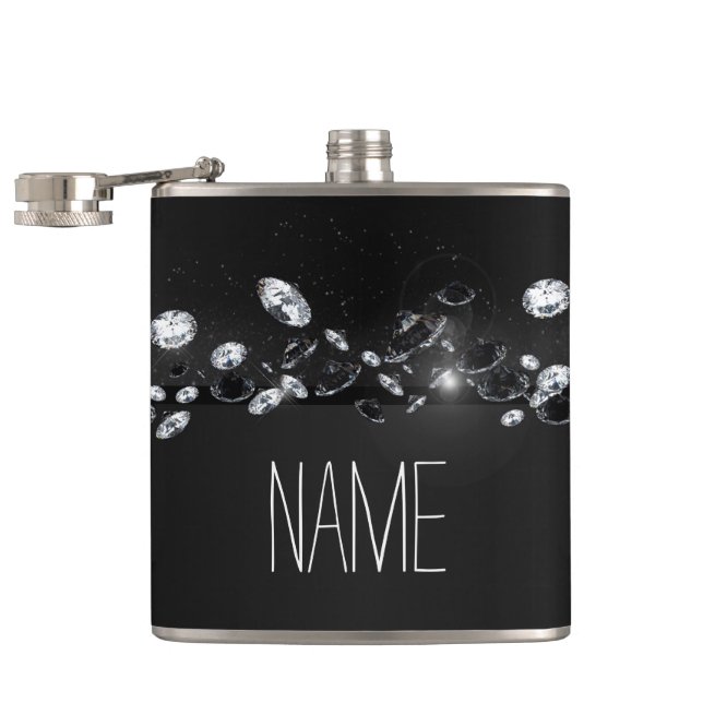 Women's Black Sparkly White Diamond Hip Flask (Opened)