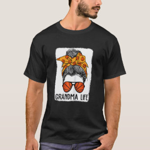 Womens Bleached Basketball Grandma Messy Bun Mom L T-Shirt