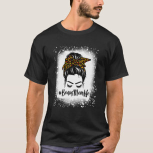 Womens Bleached Bonus Mom Life Leopard Messy Bun W T-Shirt