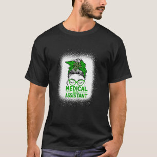 Womens Bleached Lucky Medical Assistant Messy Bun T-Shirt