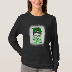Womens Bleached Lucky Medical Assistant Messy Bun T-Shirt