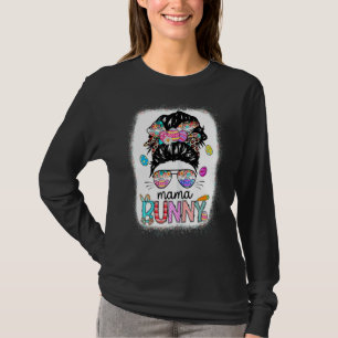 Womens Bleached Mama Bunny Leopard Messy Bun Easte T-Shirt