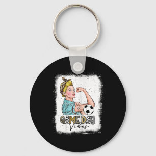 Womens Bleached Soccer Game Day Vibes Soccer Mom G Keychain
