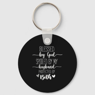 Womens blessed by god spoiled by husband christian keychain