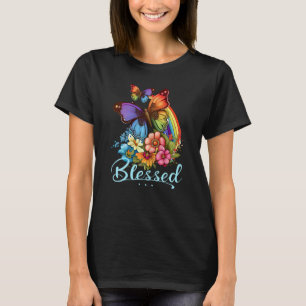 Womens Blessed Christian Butterfly Pretty Floral R T-Shirt