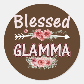 Womens Blessed Glamma Floral Mom Grandma Xmas Classic Round Sticker
