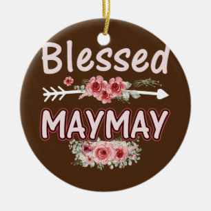 Womens Blessed Maymay Floral Mom Grandma Xmas Ceramic Ornament
