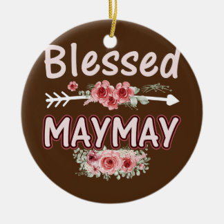 Womens Blessed Maymay Floral Mom Grandma Xmas Ceramic Ornament