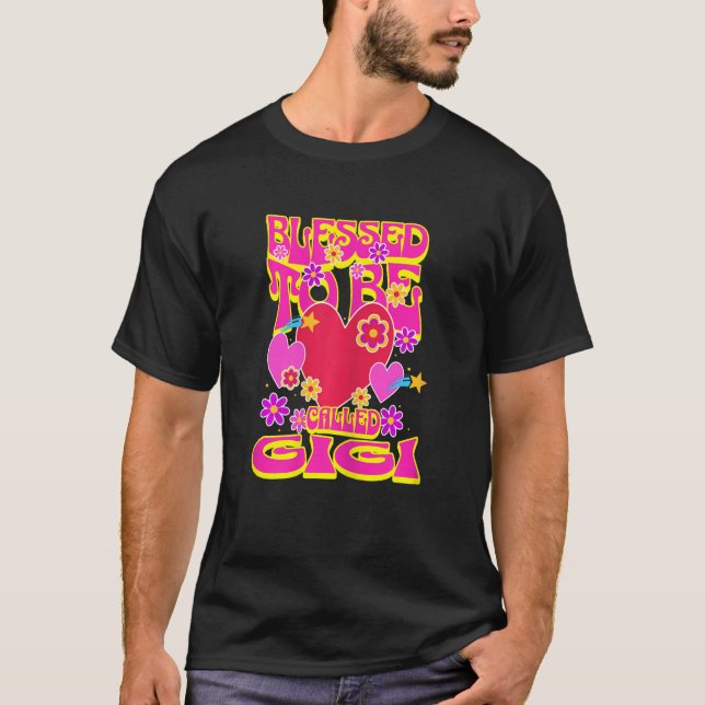 Womens Blessed To Be Called Gigi Heart Groovy Flow T-Shirt (Front)