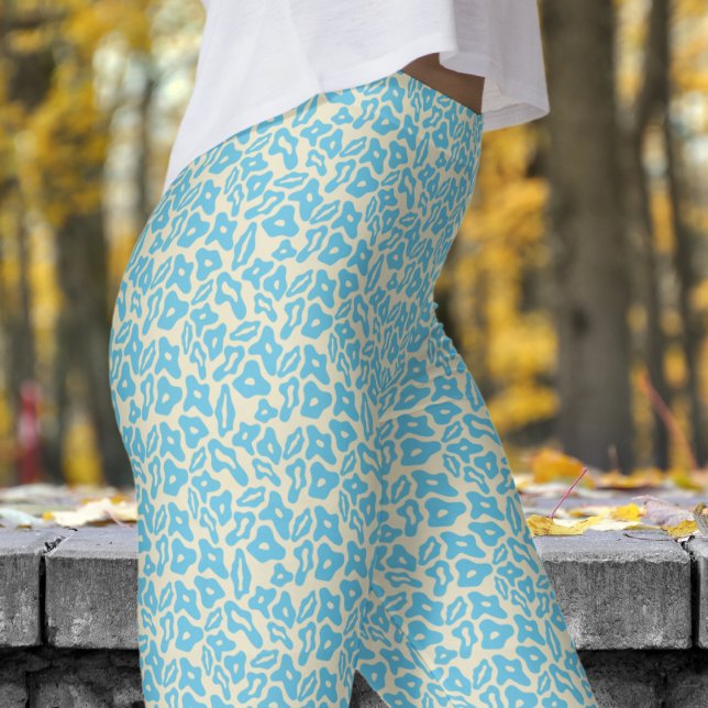 Womens Blue and Cornflower Pattern Yoga Leggings (Trendy Blue and Cornflower Pattern Leggings)