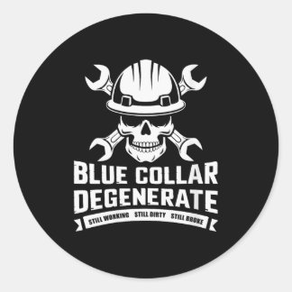 Womens Blue Collar Degenerates Of American Flag Wo Classic Round Sticker