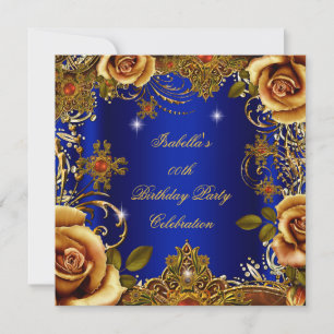 Women's Blue Gold Cream Rose Elite Birthday Party Invitation
