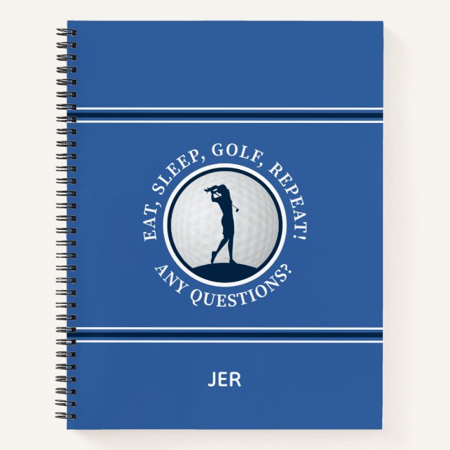 Women's Blue Golf Log Game Day Progress For Her Notebook (Front)