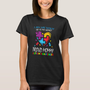 Womens Blue Proud Mommy Autism Awareness Mom Son I T-Shirt