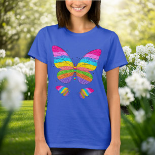 Women's Blue T-Shirt with Colorful Butterflies