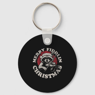 Womens Bluegr Holiday Raccoon Merry Fidding Christ Keychain