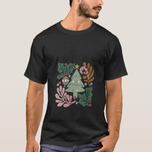 Womens Boho Floral Christmas Tree Merry and Bright T-Shirt