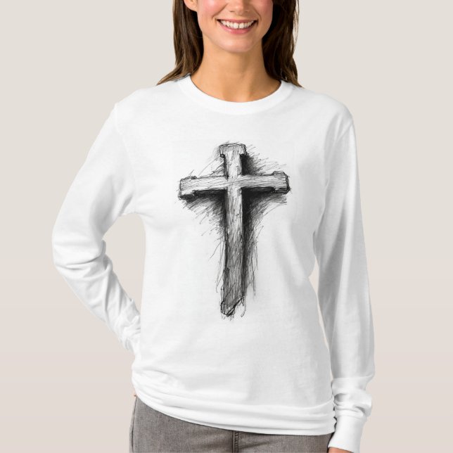 Women's Bold Christian Cross Long Sleeve Tee (Front)