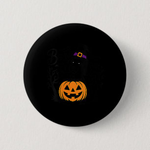 Womens Boo Halloween Black Poodle Witch Hat Spooky 2 Inch Round Button