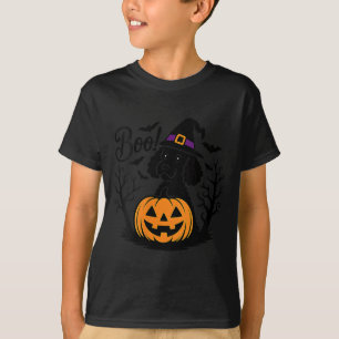 Womens Boo Halloween Black Poodle Witch Hat Spooky T-Shirt