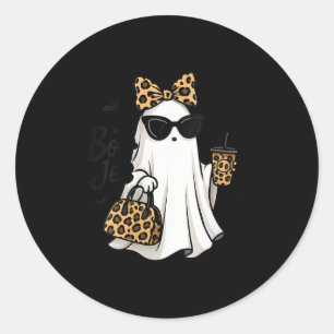 Womens Boo Jee Ghost With Coffee Coquette Bow Hall Classic Round Sticker
