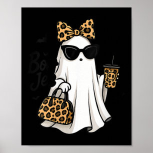 Womens Boo Jee Ghost With Coffee Coquette Bow Hall Poster