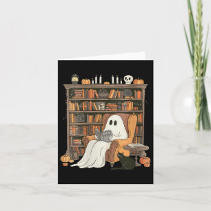 Womens Bookish Ghost Haunted Library Cat Bookworm  Card