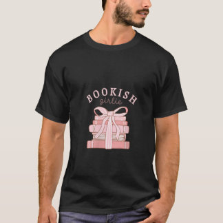 Womens Bookish Girlie Coquette Bow Book Lover Pink T-Shirt