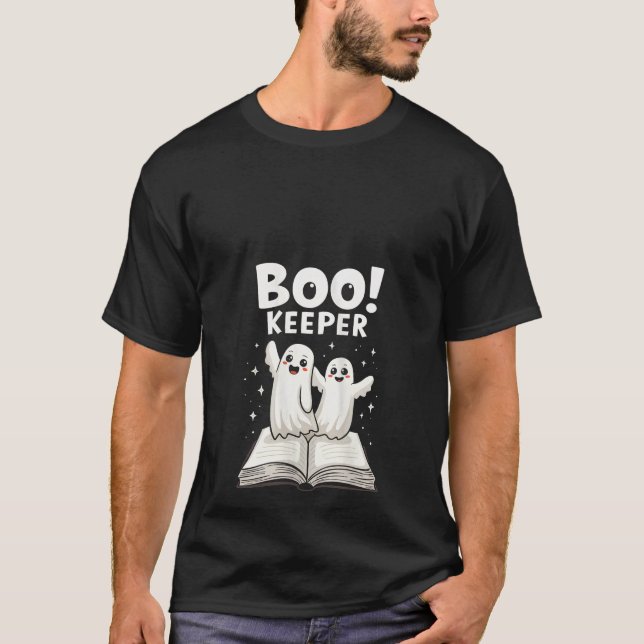 Womens Books Nerd Boo Keeper Ghost Librarian Hallo T-Shirt (Front)
