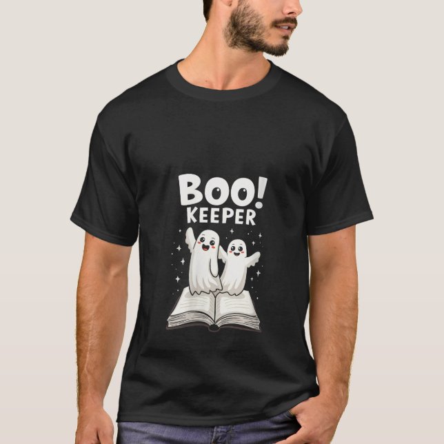 Womens Books Nerd Boo Keeper Ghost Librarian Hallo T-Shirt (Front)