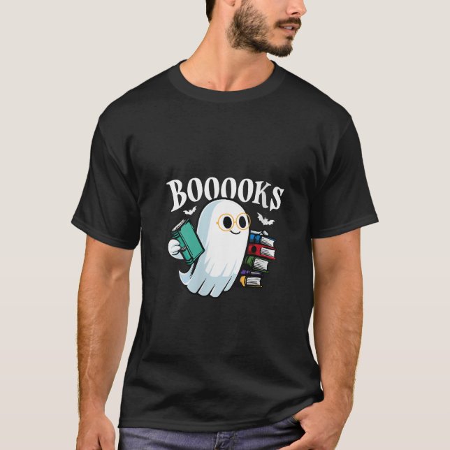 Womens Boooks Ghosts Reading Book Funny Spooky Hal T-Shirt (Front)