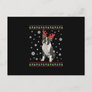Womens Boston Terrier Xmas Ugly Christmas Sweater Announcement Postcard