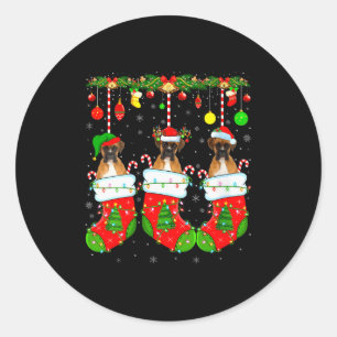 Womens Boxer Dog In Christmas Socks Funny Pet Dog  Classic Round Sticker