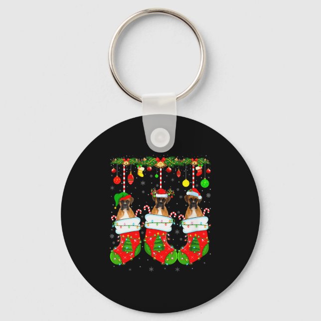 Womens Boxer Dog In Christmas Socks Funny Pet Dog  Keychain (Front)