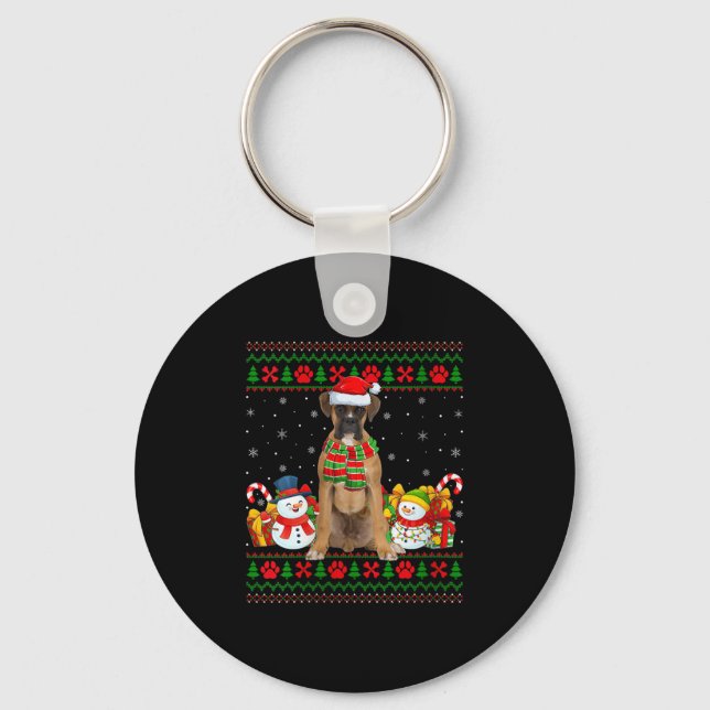 Womens Boxer Dog Ugly Christmas Sweaters Funny Pet Keychain (Front)