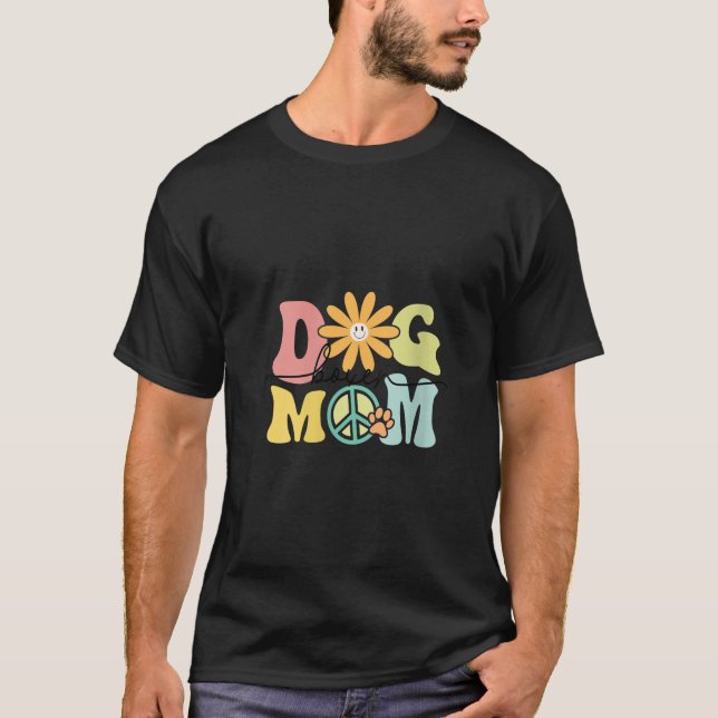 Womens Boxer Groovy Dog Mom Women Pet Lover V Neck T-Shirt (Front)