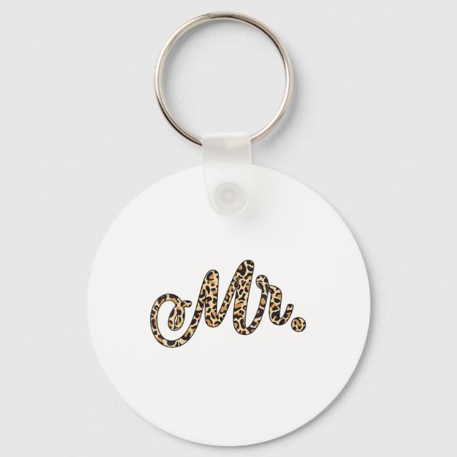 Womens Bride Groom Mr Leopard Print Wedding Matchi Keychain (Front)