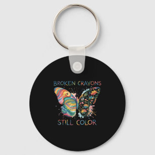 Womens Broken Crayons Still Color Rainbow Butterfl Keychain