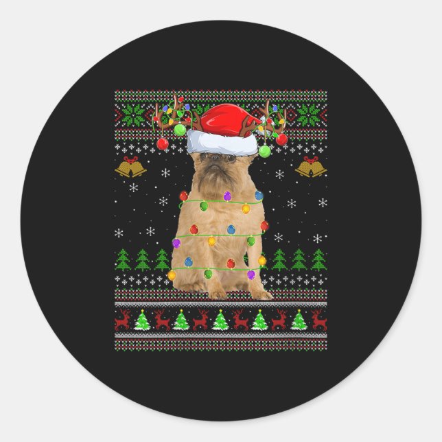 Womens Brussels Griffon Dog Ugly Christmas Sweater Classic Round Sticker (Front)