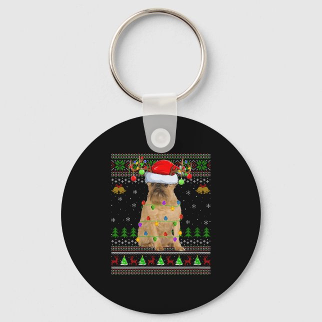 Womens Brussels Griffon Dog Ugly Christmas Sweater Keychain (Front)