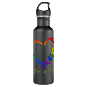 Womens Butterfly Heart Rainbow Love Is Love LGBT G 710 Ml Water Bottle