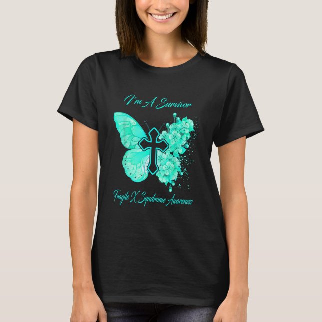 Womens Butterfly I'm A Warrior Fragile X Syndrome  T-Shirt (Front)